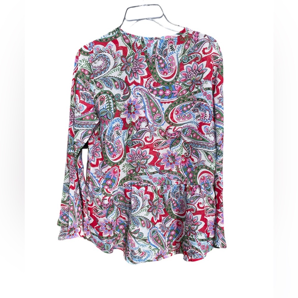 Wrangler Blouse Sz S Sheer Slipover Lace Up Floral Flared Sleeve.